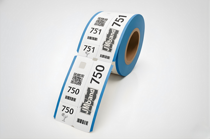 Blaue, dreiteilige Tickets mit individuellem Aufdruck.