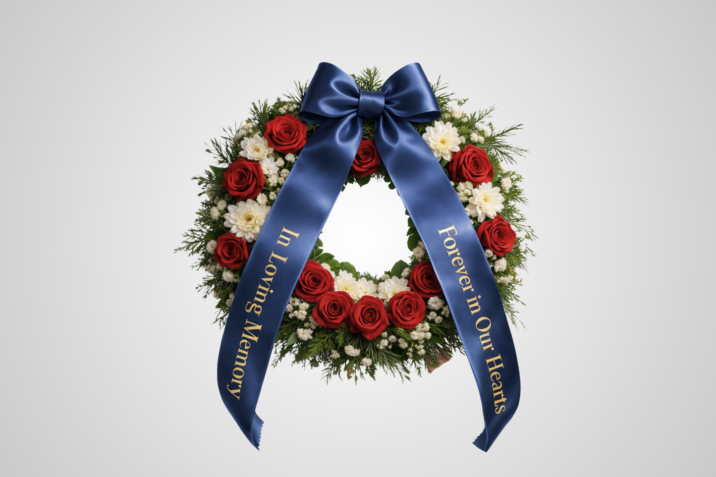 Umweltfreundliches blaues Satin-Blumenstraußband mit individuellem Aufdruck von JM Band®.