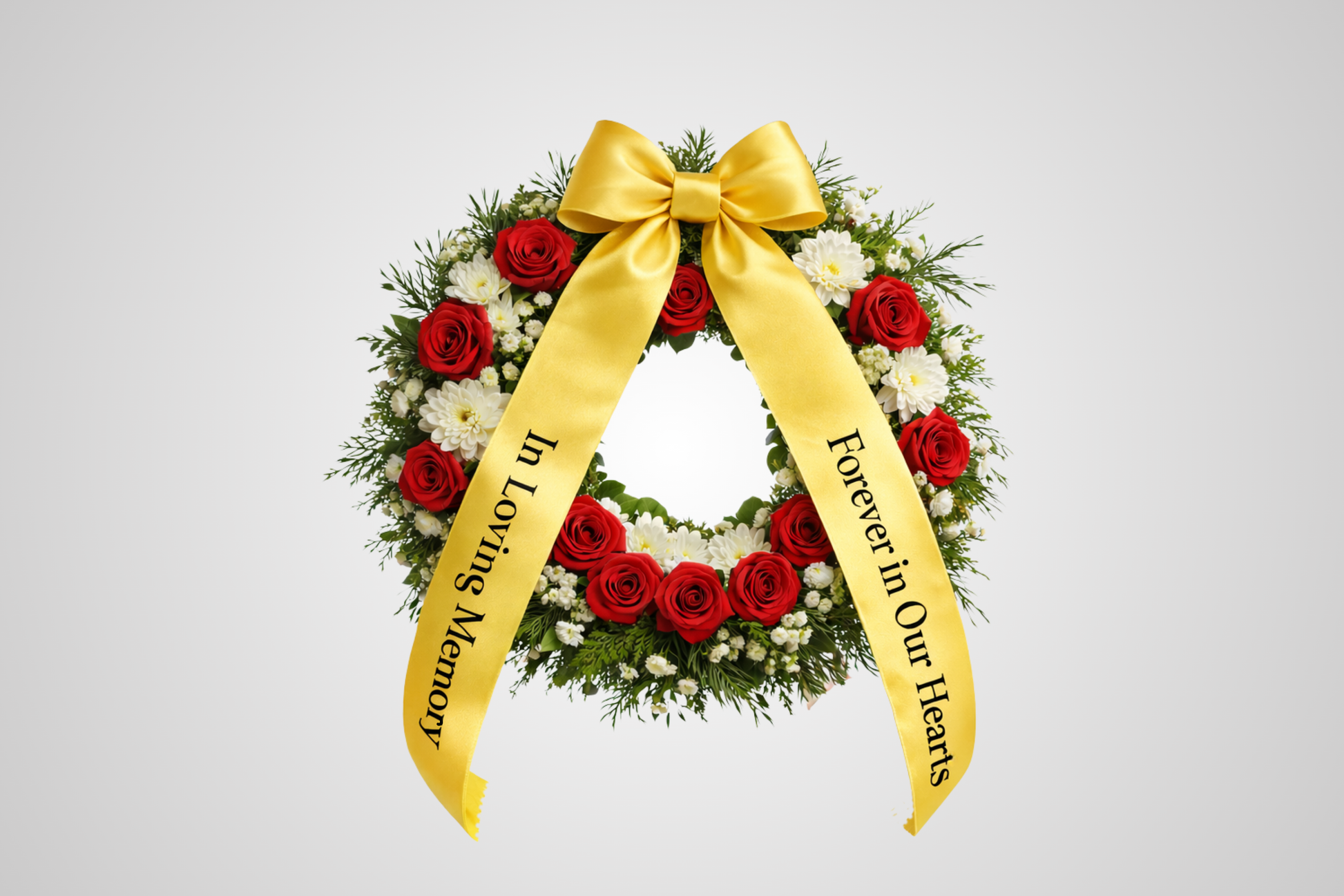 Gelbes, umweltfreundliches Satin-Blumenstraußband mit individuellem Aufdruck von JM Band®.