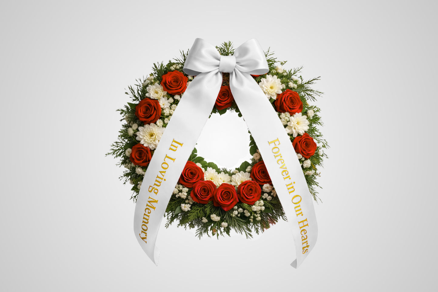 Weißes, umweltfreundliches Satin-Blumenstraußband mit individuellem Aufdruck von JM Band®.