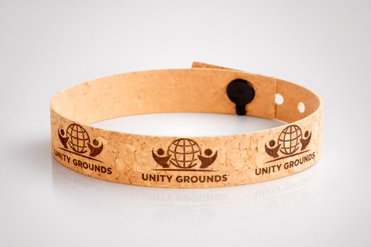 Cork wristband with color printing and snap closure from JM Band®