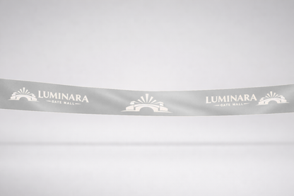 Graues ECO-Satin-Einweihungsband mit Aufdruck von JM Band®.