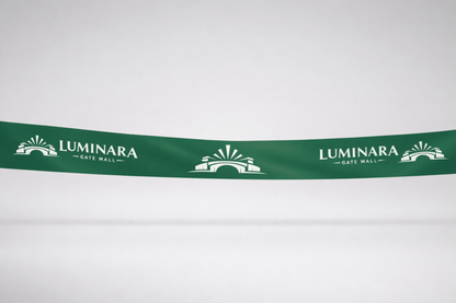 Grünes ECO-Satin-Einweihungsband mit Aufdruck von JM Band®.