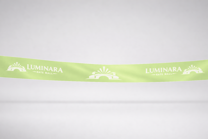 Limettengrünes ECO-Satin-Einweihungsband mit Aufdruck von JM Band®.