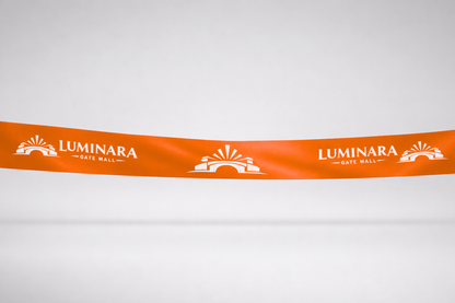 Orangefarbenes ECO-Satin-Einweihungsband mit individuellem Aufdruck von JM Band®.