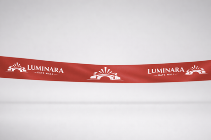 Rotes ECO-Satin-Einweihungsband mit Aufdruck von JM Band®.