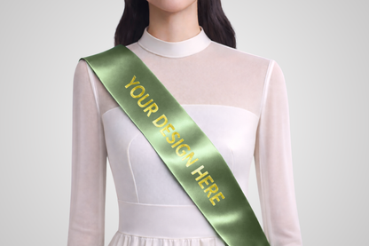 Moosgrünes ECO-Satin-Bestellband mit individuellem Design von JM Band®.