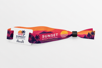 RFID-Stoffarmband aus rPET mit orangem Sonnenuntergang-Strandfestival-Druck