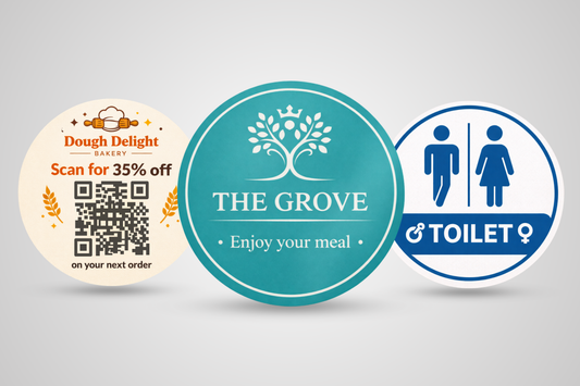 Ein Foto von gedruckten Aufklebern für Unternehmen – JM Band®